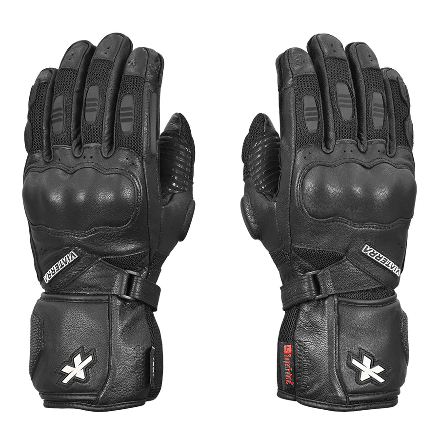 Viaterra Kruger Full Gauntlet Riding Gloves Black Biker s Pad