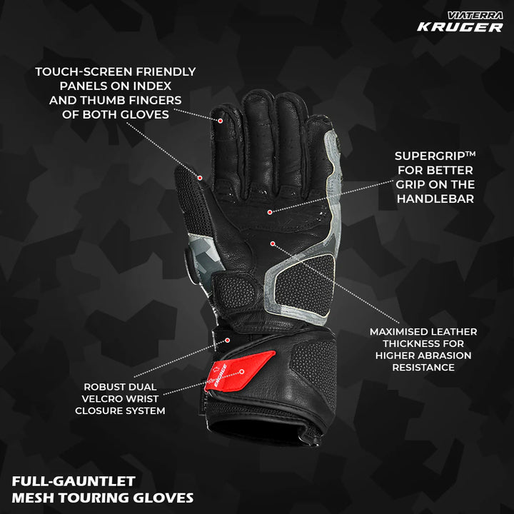 Viaterra- Kruger Full Gauntlet Riding Gloves- Black