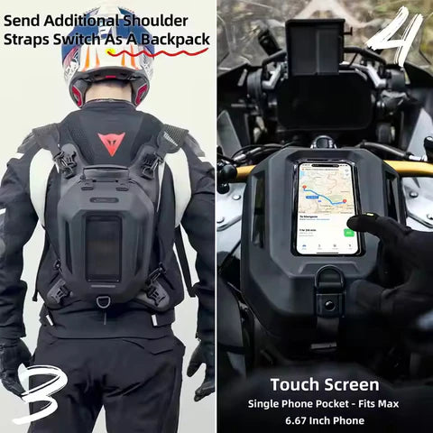 Rhinowalk 5.6 Liter Waterproof Motorcycle Tail Bag with Phone Holder.